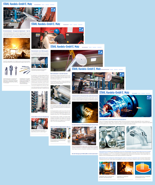 Ansicht von zusätzlichen Landingpages, die die Hauptwebsite der Firma STAHL Handels-GmbH E. Matz unterstützen